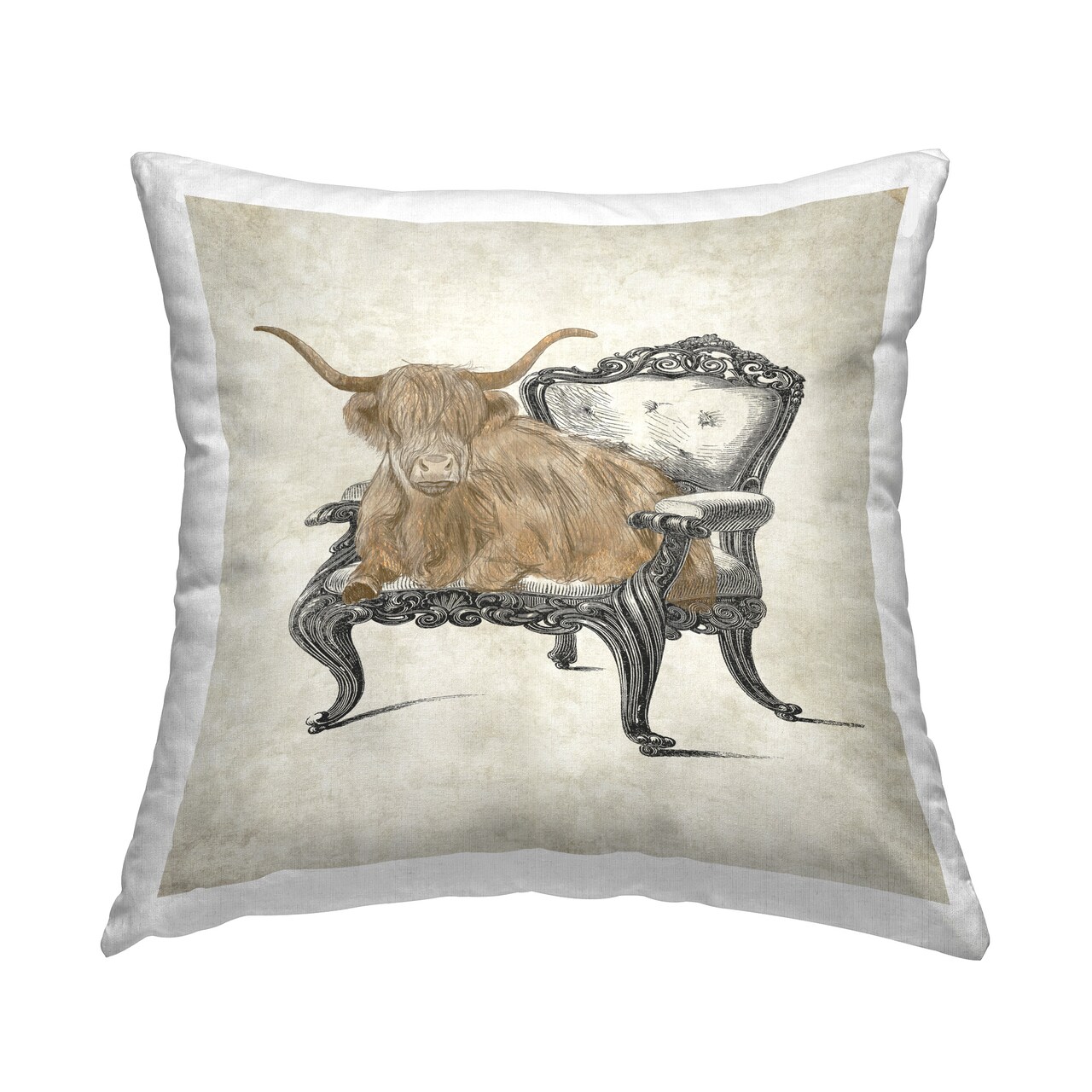 Longhorn & Antique Chair Design by Elizabeth Medley Throw Pillow